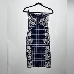 Express Navy and White Strapless Floral Dress